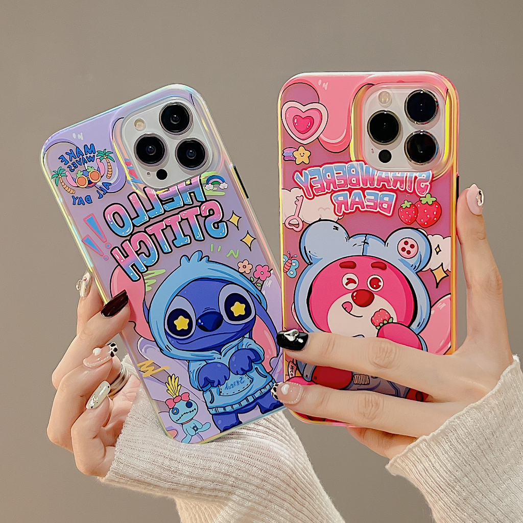 Ốp Điện Thoại Túi Khí Chống Sốc Hình Gấu Và Stitch Màu Dạ Quang Cho iPhone 14promax 14 13 13promax 12 12promax