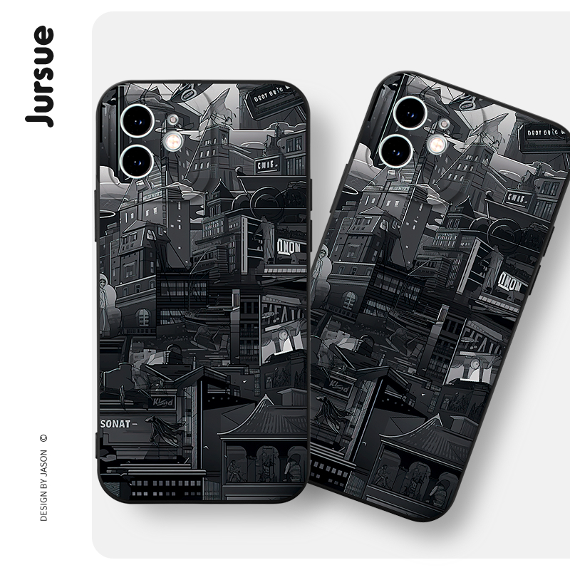 Ốp điện thoại JURSUE độc lạ vintage dẻo đen Cho iPhone 15 14 13 12 11 Pro Max SE 2020 X XR XS 8 7 ip 6S 6 Plus XYH1936