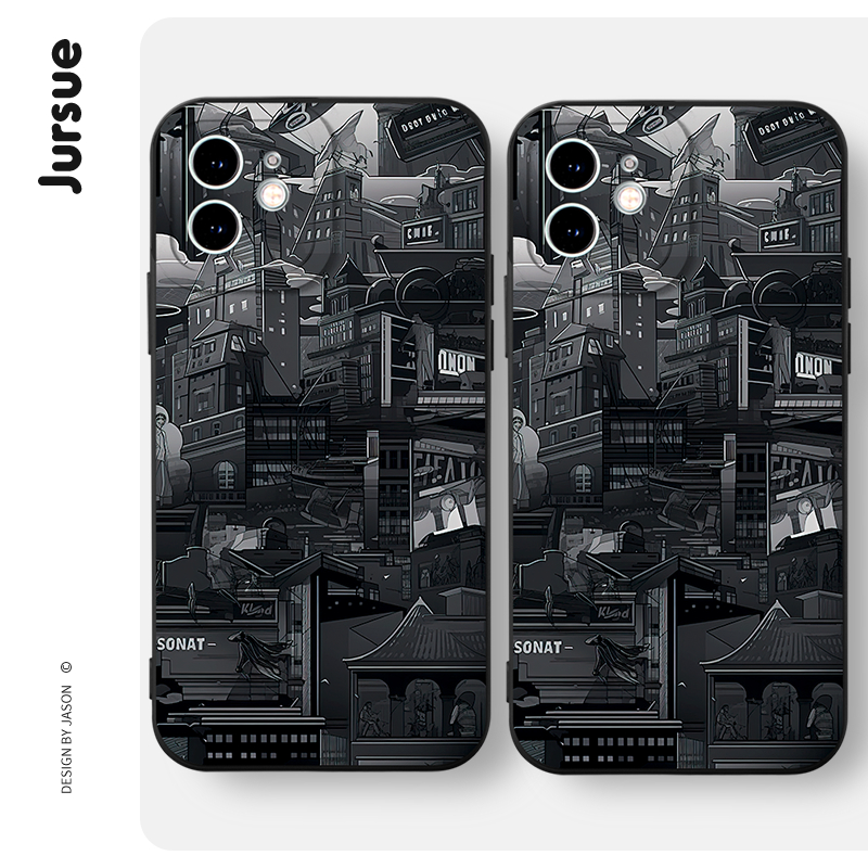 Ốp điện thoại JURSUE độc lạ vintage dẻo đen Cho iPhone 15 14 13 12 11 Pro Max SE 2020 X XR XS 8 7 ip 6S 6 Plus XYH1936
