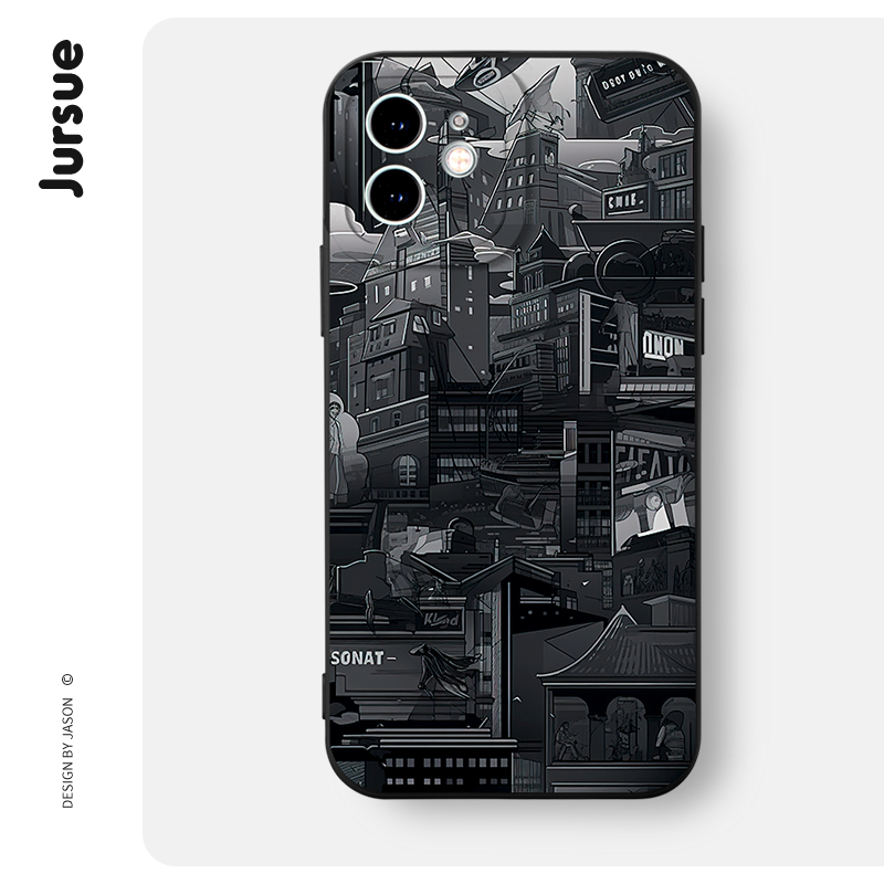 Ốp điện thoại JURSUE độc lạ vintage dẻo đen Cho iPhone 15 14 13 12 11 Pro Max SE 2020 X XR XS 8 7 ip 6S 6 Plus XYH1936