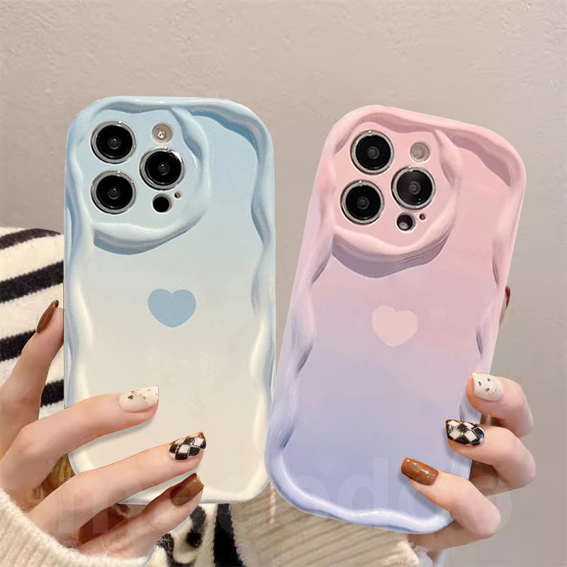 Shockproof Casing Redmi Note 13 Pro+ 12S 4G 12 Pro Plus 5G 13C 12C A1 A2 11S 11 10C 10 9T 9C 9A POCO X5 ins Cream Edge Blue Purple Gradient Love Heart Tpu Fine Hole Airbag Anti-fall Soft Phone Back Case Cover NY 31