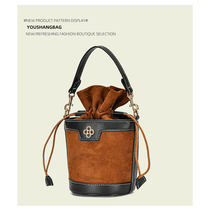 Túi Xách Da Lộn Mini Màu Nâu Phong Cách Cổ Điển