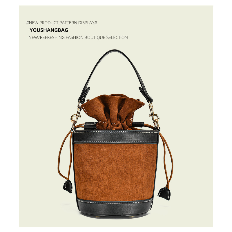 Túi Xách Da Lộn Mini Màu Nâu Phong Cách Cổ Điển