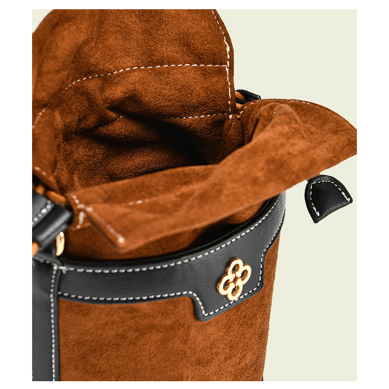 Túi Xách Da Lộn Mini Màu Nâu Phong Cách Cổ Điển