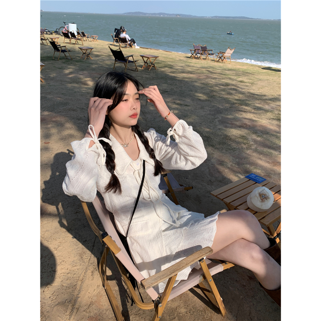 Set Áo Sơ Mi Thắt Dây + Chân Váy Chữ A Xếp Tầng Phong Cách Thanh Lịch Dành Cho Nữ