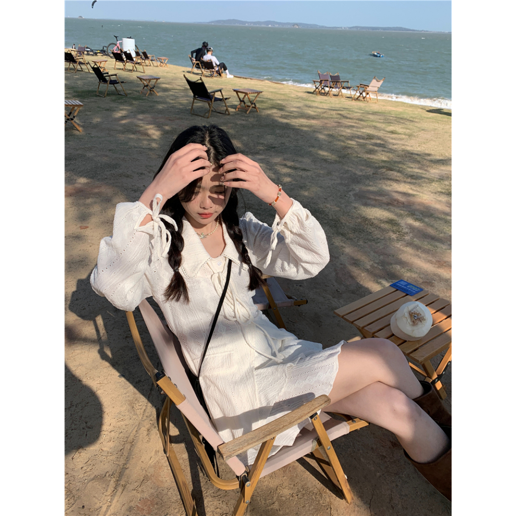 Set Áo Sơ Mi Thắt Dây + Chân Váy Chữ A Xếp Tầng Phong Cách Thanh Lịch Dành Cho Nữ