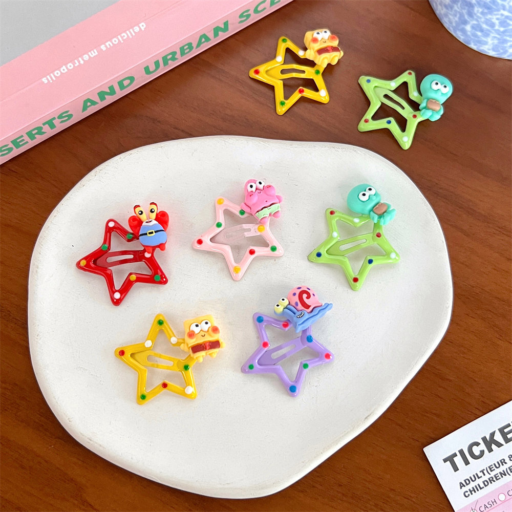 Kẹp Tóc Hình Ngôi Sao / Trái Tim / Màu Vàng Hồng Dễ Thương Cho Nữ