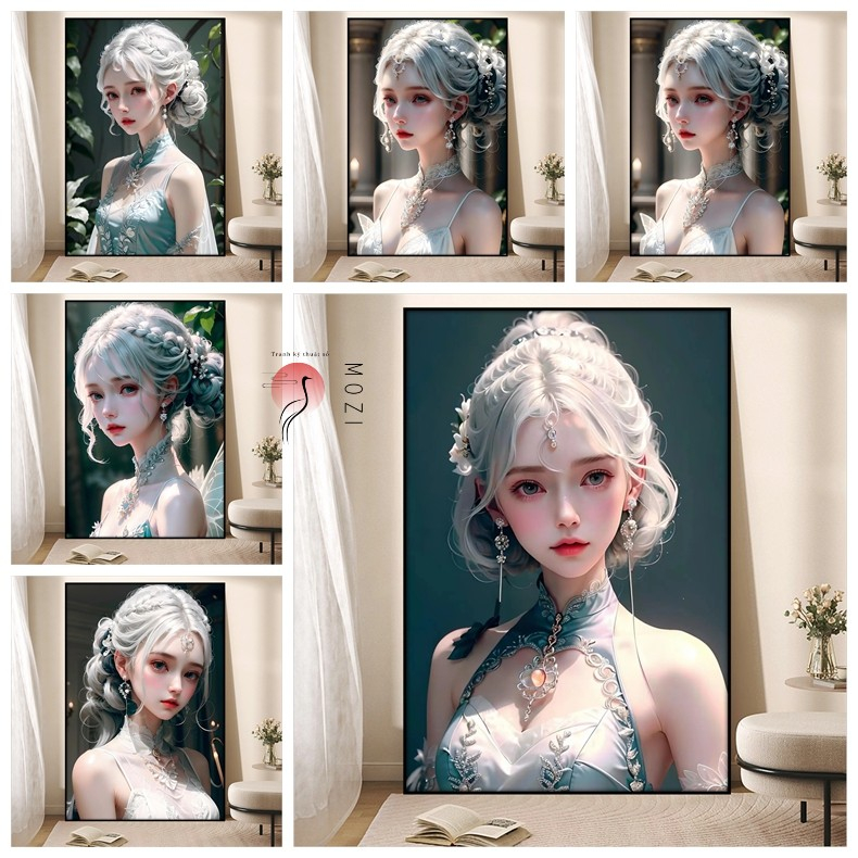 MOZI✨cô gái xinh đẹp hai chiều 40*50cm tranh tô màu theo số tranh tô màu số hoá tranh số hóa tranh sơn dầu số tranh số hóa gam sơn acrylic Tranh Sơn Dầu Kỹ Thuật Số Tự Làm Hình Cô Gái Mori Xinh Xắn