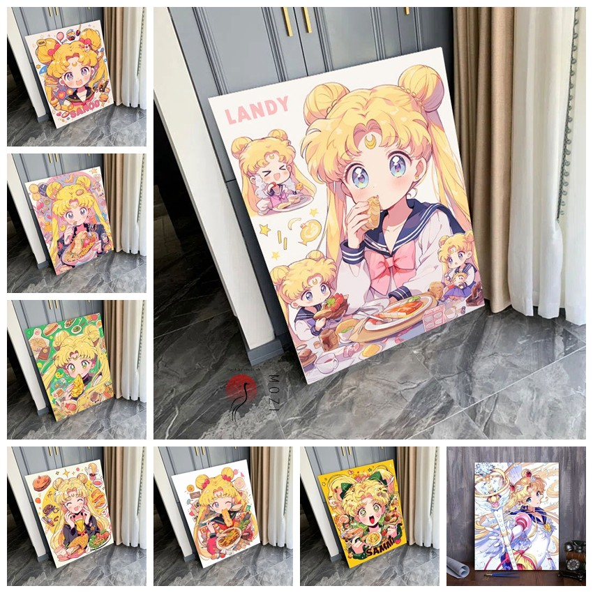MOZI✨Thủy thủ mặt trăng 40*50cm tranh tô màu theo số tranh tô màu số hoá tranh số hóa tranh sơn dầu số tranh số hóa gam Sơn kỹ thuật số sơn acrylic Sailor Moon Tranh Sơn Dầu Tự Làm Hình Thủy Thủ Mặt Trăng