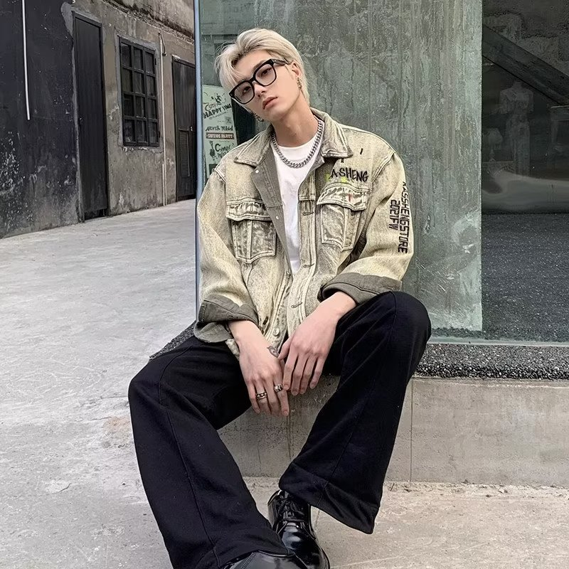 Áo Khoác Jean Họa Tiết Thêu retro Thời Trang Cho Nam