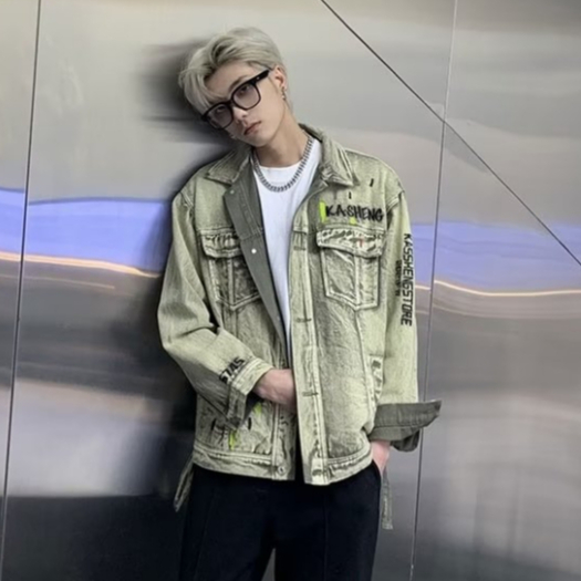 Áo Khoác Jean Họa Tiết Thêu retro Thời Trang Cho Nam