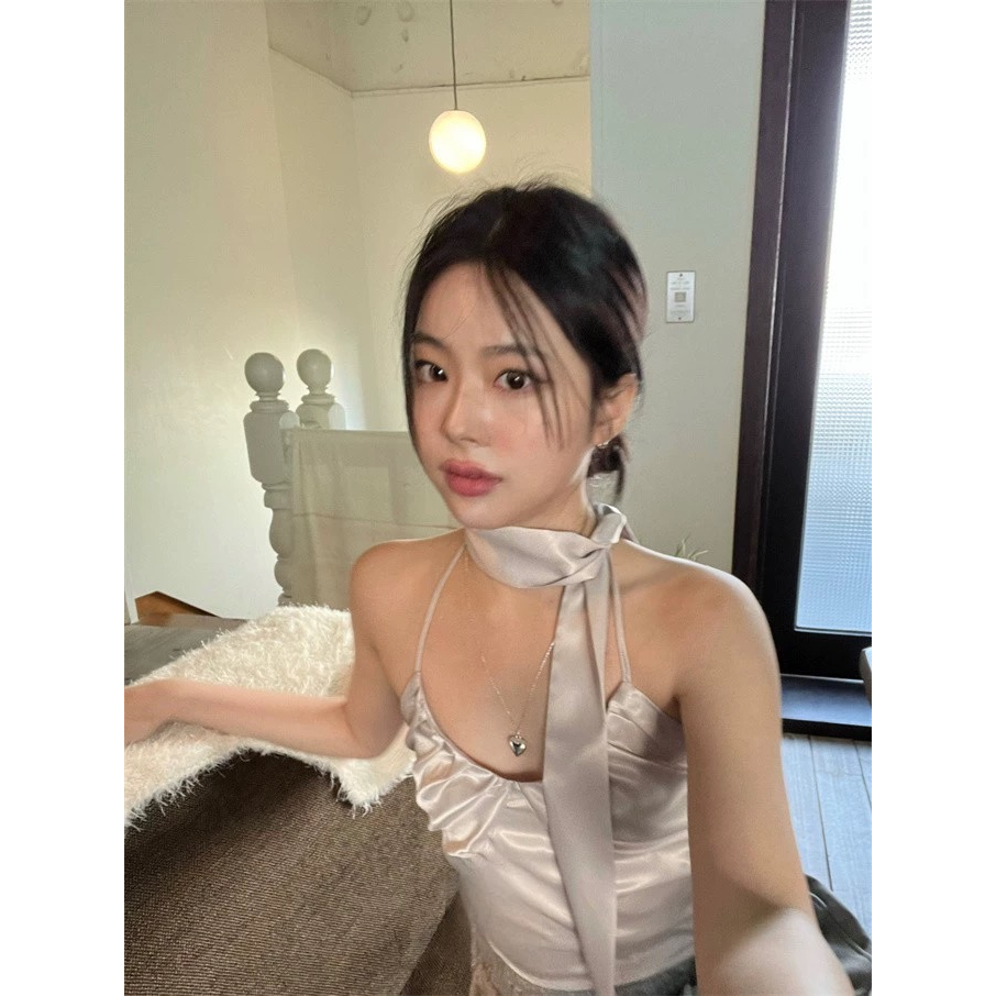 【JMWOMEN】Áo Hai Dây Vải Satin Màu Trơn Thời Trang Mùa Hè