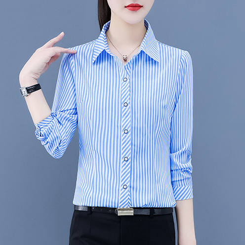 Áo sơ mi nữ tay dài họa tiết sọc dọc thời trang phong cách