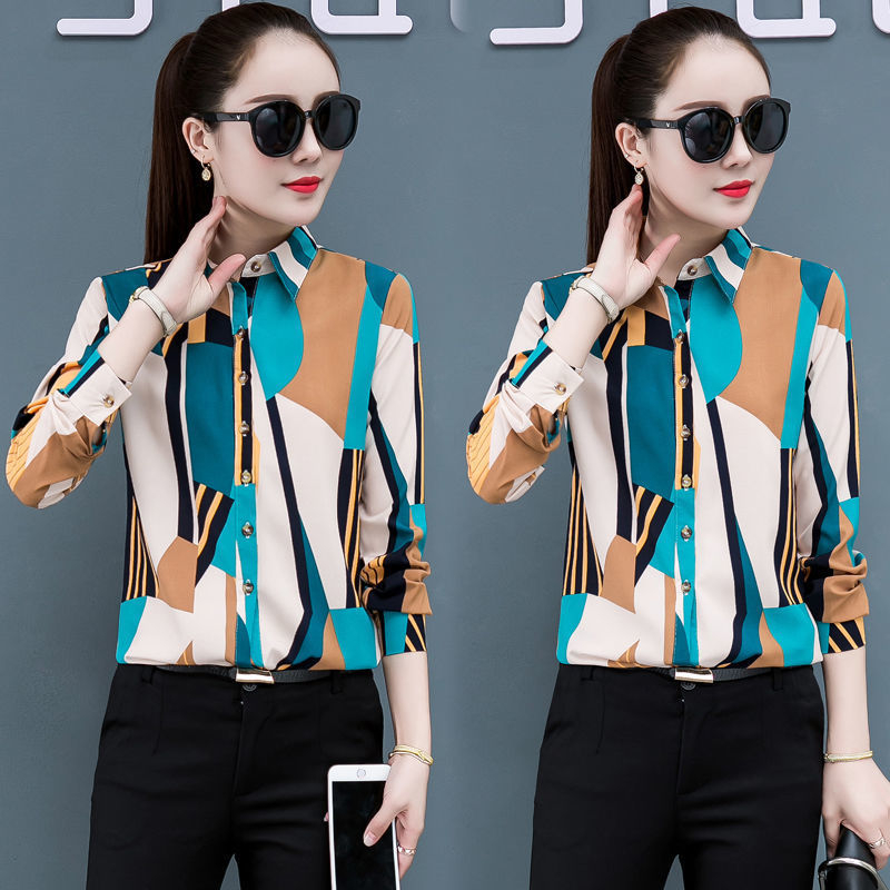 Áo Sơ Mi Nữ Tay Dài In Hoa Lá Đỏ Chống Ngáy OL S-5xl Màu Đen Mới