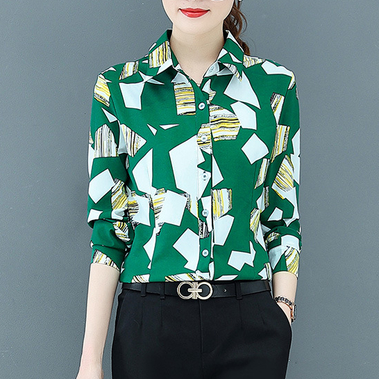 Áo Sơ Mi Nữ Tay Dài In Hoa Lá Đỏ Chống Ngáy OL S-5xl Màu Đen Mới