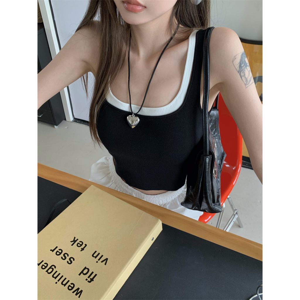 【JMWOMEN】Áo Dệt Kim Cổ Vuông Dáng Ôm Màu Sắc Tương Phản Thời Trang Dành Cho Nữ