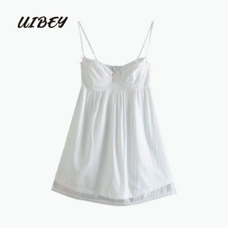Đầm hai dây UIBEY 9529 phối ren màu trắng quyến rũ