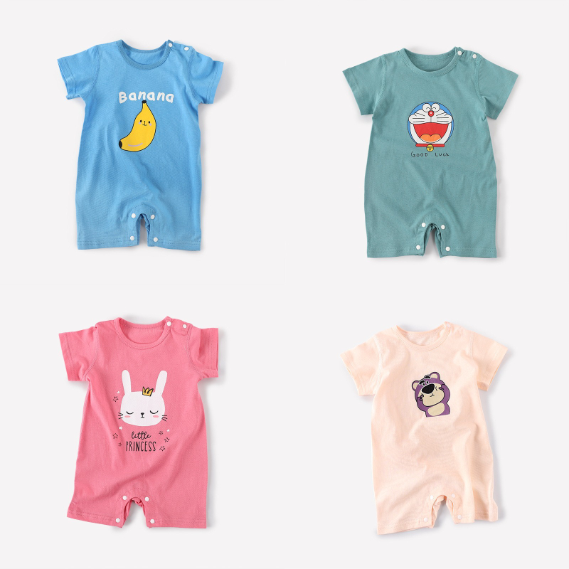 Bộ Đồ Ngủ Liền Thân Tay Ngắn Chất Liệu Cotton Thoáng Khí Thời Trang Mùa Hè Cho Bé Sơ Sinh
