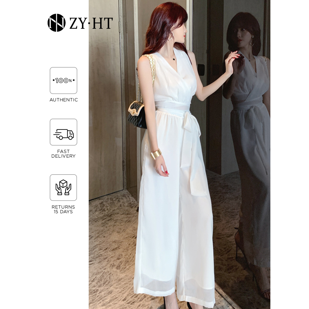 ZYHT bộ hai mảnh Voan Không Tay Cổ Chữ V Ống Rộng Thời Trang Mùa Hè Dành Cho Nữ 3965