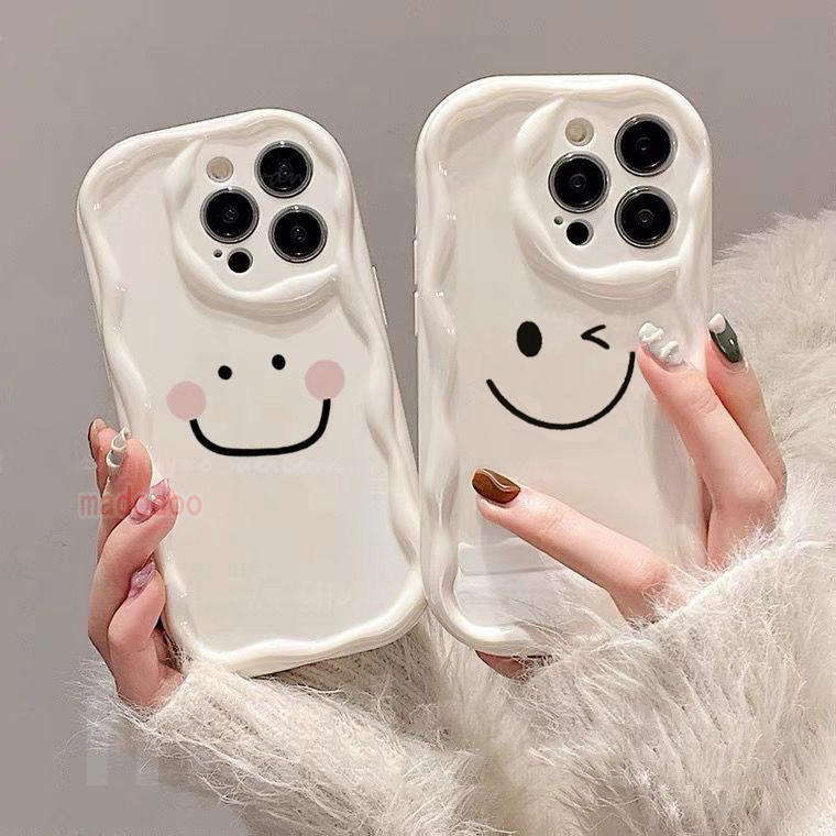 Cute Casing Realme C53 C55 C33 10 4G C30 C31 C30S C35 C21Y S25Y C21 7i C15 C12 C25 C25S C20 C11 2020 2021 9i 8i 8 Pro 7 6 6s 5 5s 5i C2 C1 Narzo 50i 50A Prime 20 30A 30 Simple White blink Smiley Cream Edge Fine hole Lens protection Soft Phone Case NY 35