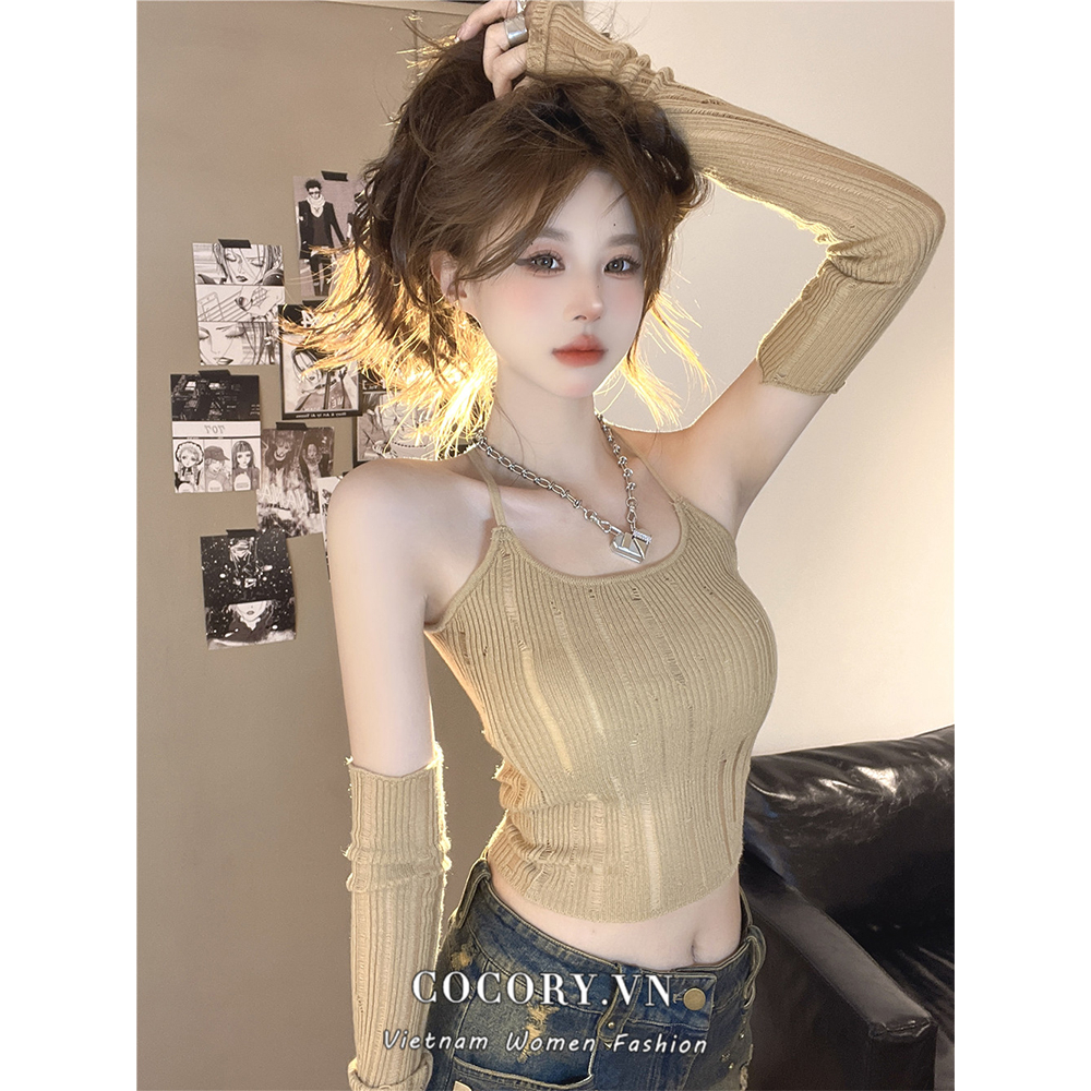 Cocory vn Áo Croptop Sát Nách Hở Lưng Quyến Rũ Cho Nữ