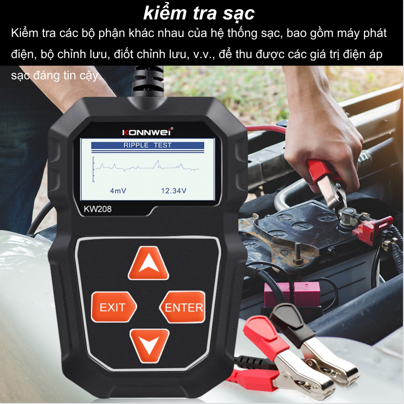 KONNWEI KW208 12V Máy kiểm tra ắc quy ô tô, xe máy, đo điện trở, phân tích pin