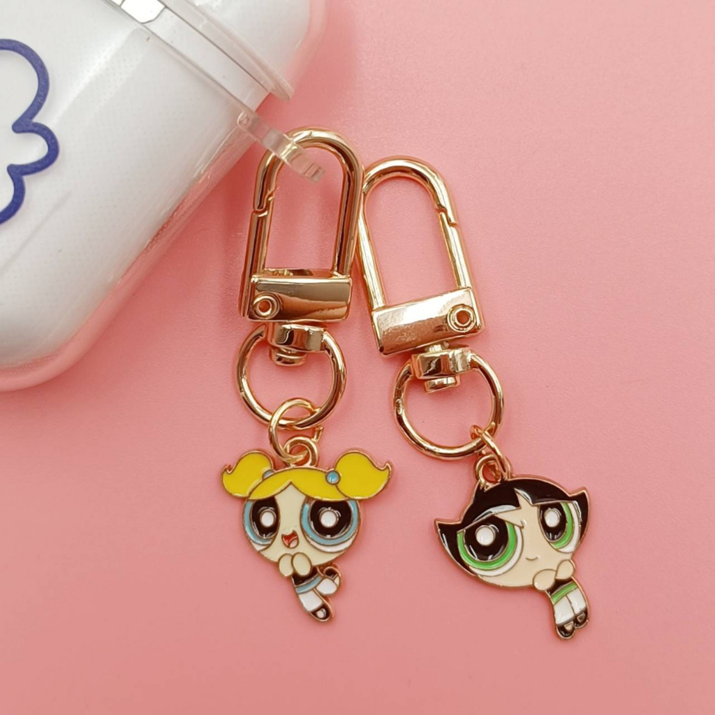 Anime the powerpuff girls keychain men cartoon keyring stellalou mặt dây chuyền túi dây kéo tô điểm quà tặng cho trẻ em