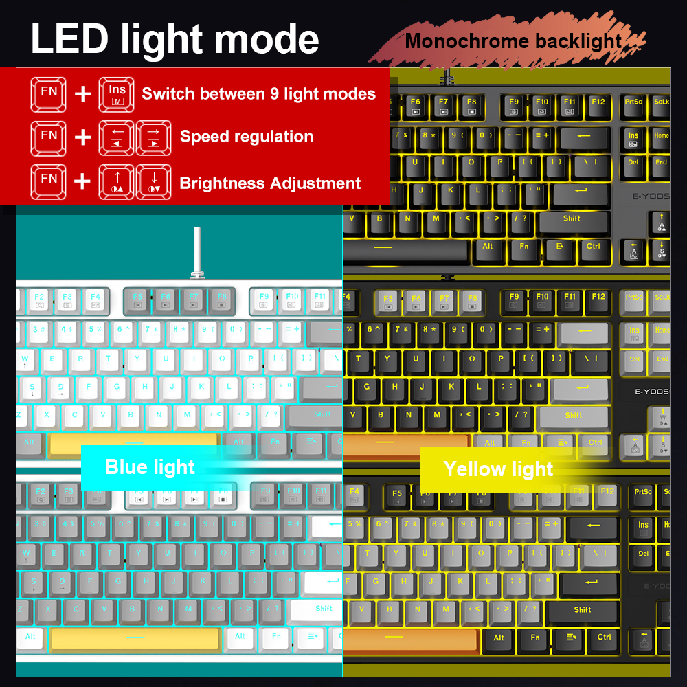 Bàn Phím Cơ Chơi Game E-YOOSO Z87 87 Phím Có Đèn LED Nền Chuyên Dụng