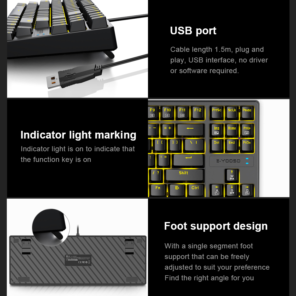 Bàn Phím Cơ Chơi Game E-YOOSO Z87 87 Phím Có Đèn LED Nền Chuyên Dụng