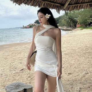 Klalien Đầm Hai Dây Ngắn Ôm Dáng Màu Trơn Đơn Giản Cho Nữ