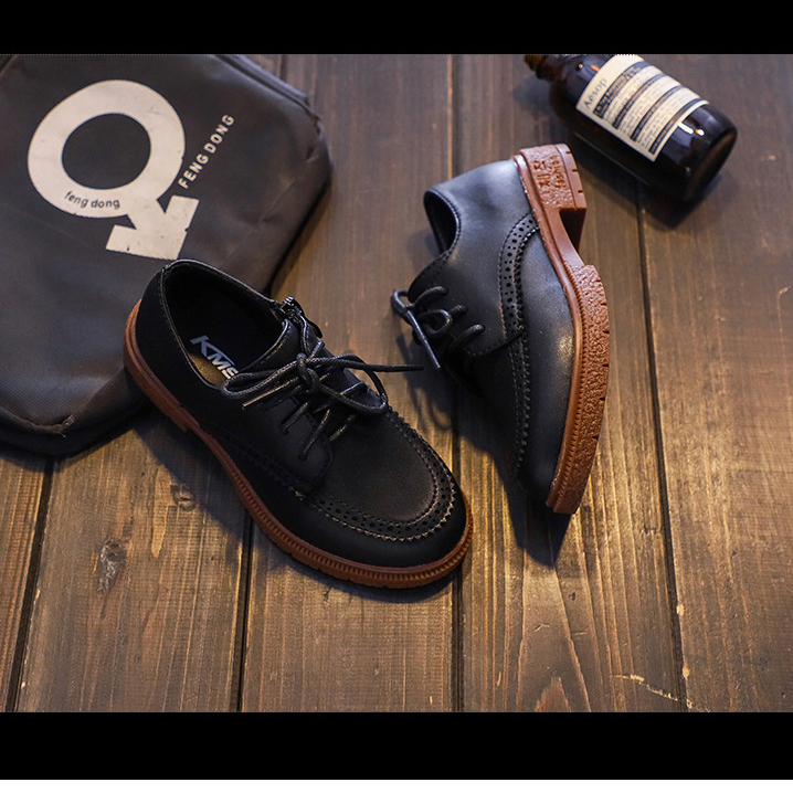 Giày Da Cột Dây Màu Đen / Nâu Chống Trượt Phong Cách Retro Trang Trọng Cho Bé Trai