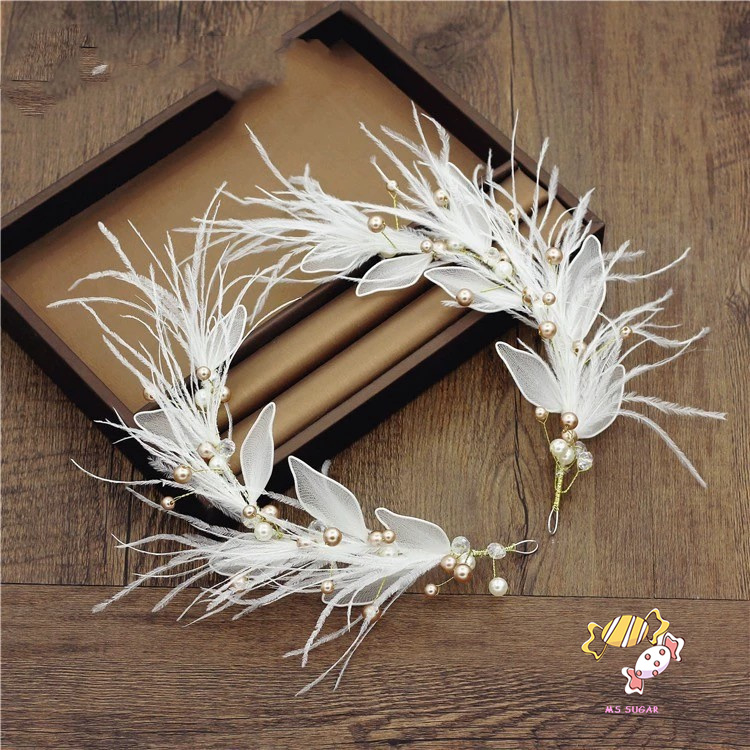 YADORNOS Trâm Cài Tóc Hình Lông Vũ Mạ Vàng Đính Hạt Kiểu Cổ Điển