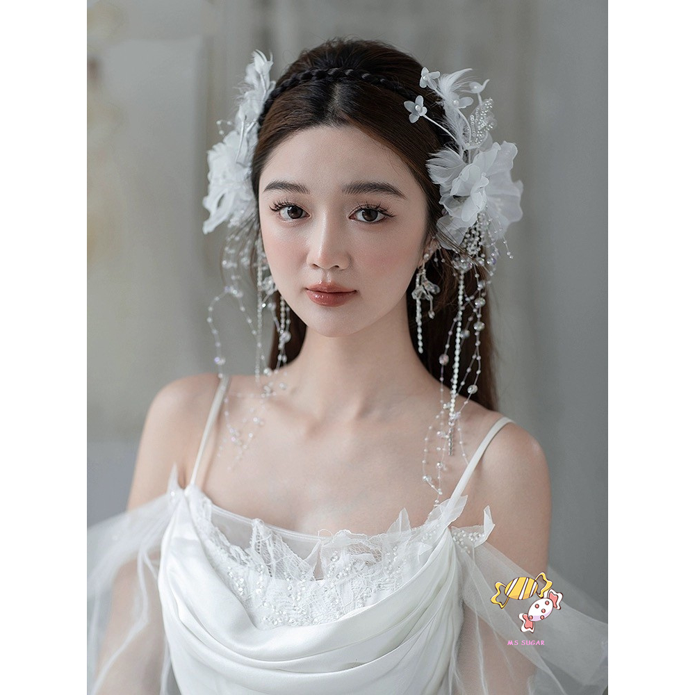 YADORNOS Kẹp Tóc Trang Trí Hình Lông Vũ Có Đính Ngọc Trai Giả Cho Nữ