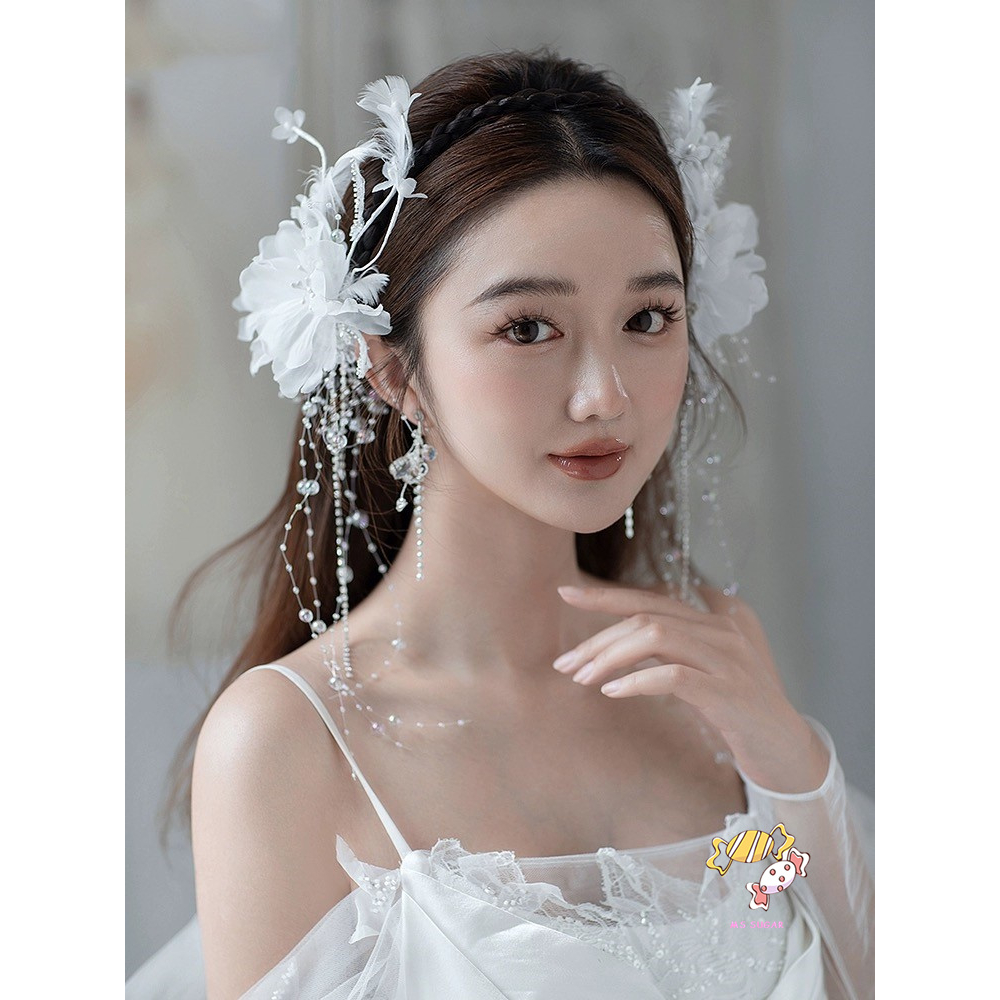 YADORNOS Kẹp Tóc Trang Trí Hình Lông Vũ Có Đính Ngọc Trai Giả Cho Nữ