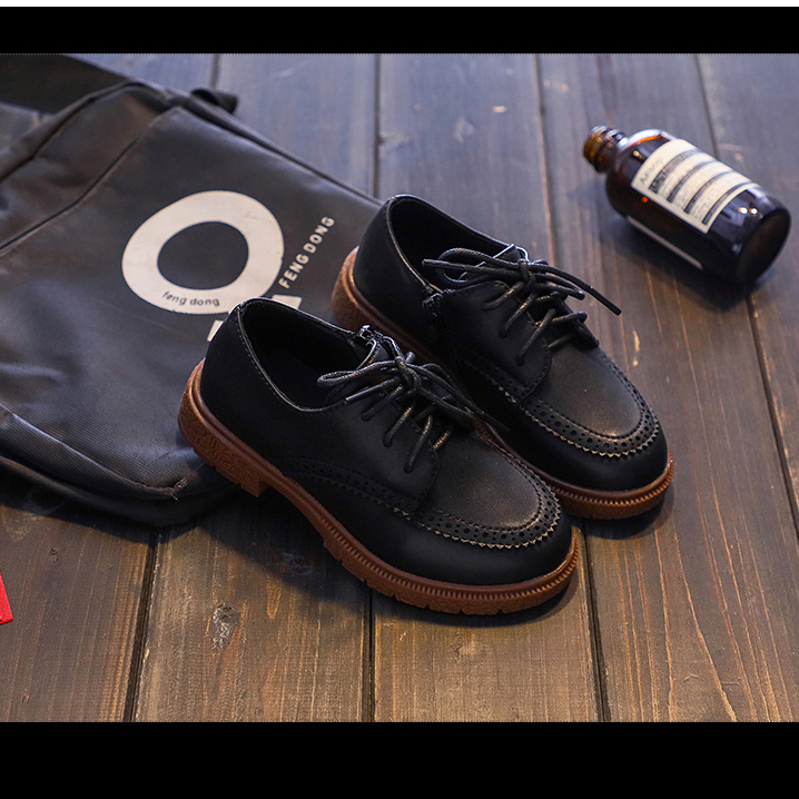 Giày Da Cột Dây Màu Đen / Nâu Chống Trượt Phong Cách Retro Trang Trọng Cho Bé Trai