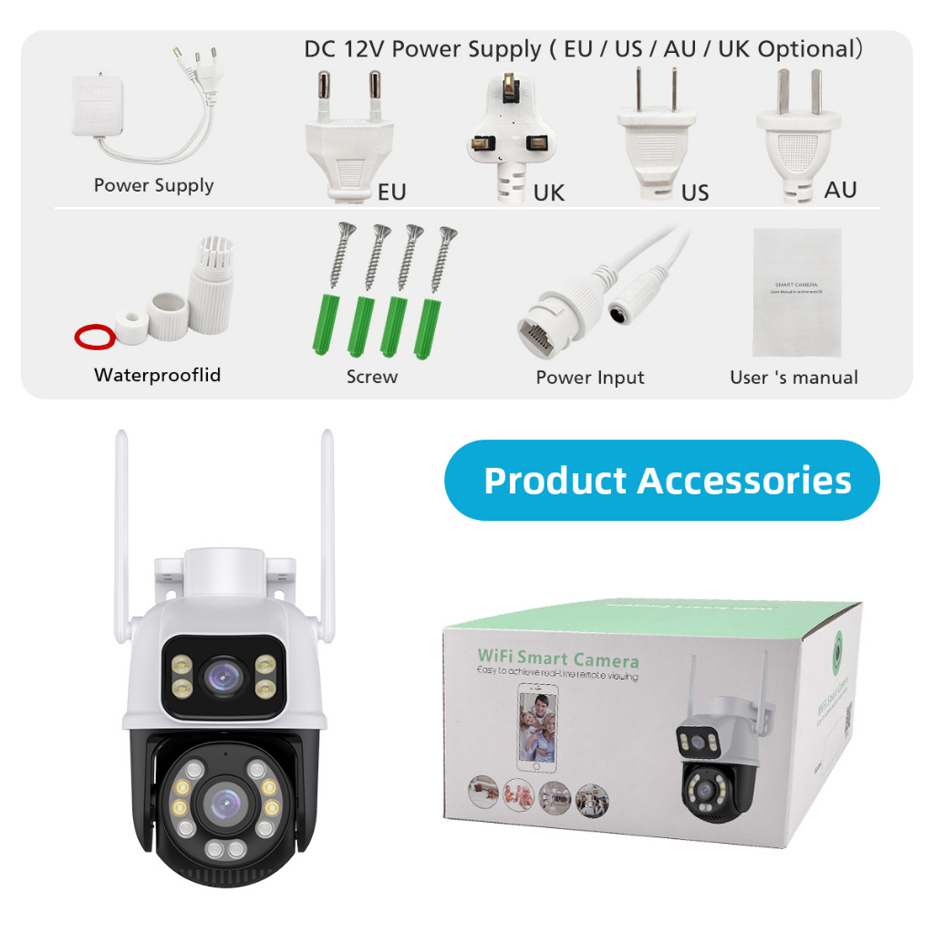 Camera wifi LLSEE Icsee 2 mắt 4K 8MP 360 độ tầm nhìn ban đêm phát hiện cảnh báo ánh sáng AI gọi hai chiều chống nước