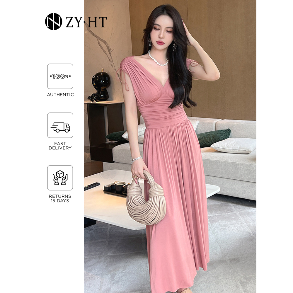 Đầm dạ hội ZYHT 5836 chất cotton không tay gợi cảm màu hồng thời trang công sở Hàn Quốc cho nữ