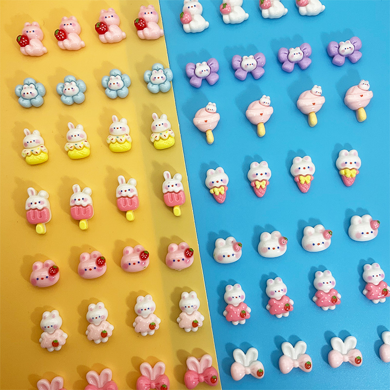 Set 20 phụ kiện trang trí móng tay ROU BAO 3D hình thỏ dễ thương