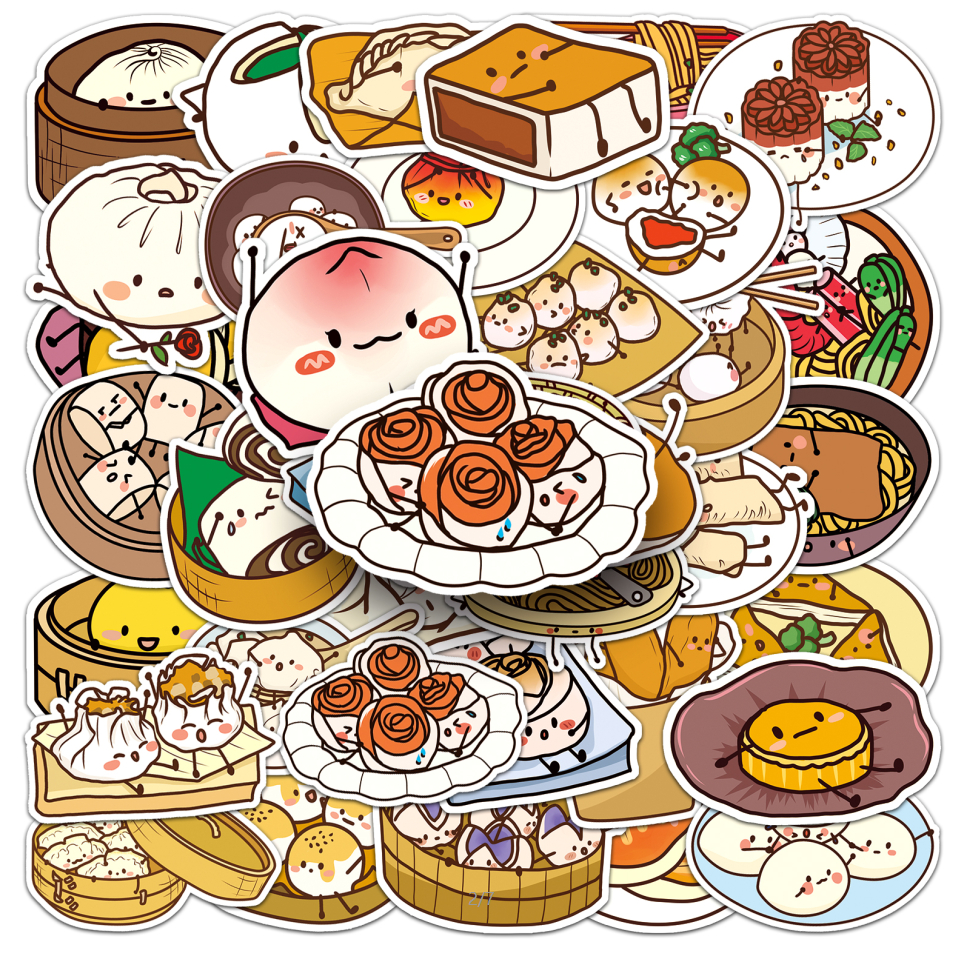 Bộ 50 Miếng Dán Trang Trí Bánh Bao Kiểu Trung Hoa Dễ Thương Sáng Tạo ❉ Sticker Doodle Dán Trang Trí Điện Thoại / Laptop / Guitar DIY