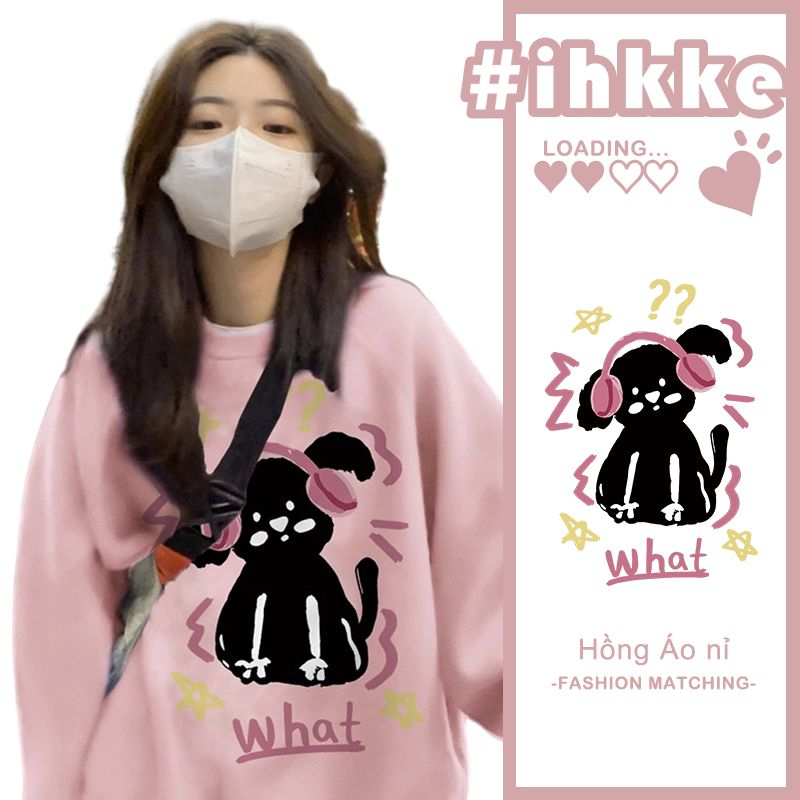 ihkke Áo Thun Nữ Tay Dài Cổ Tròn Thời Trang Phong Cách Hàn Quốc