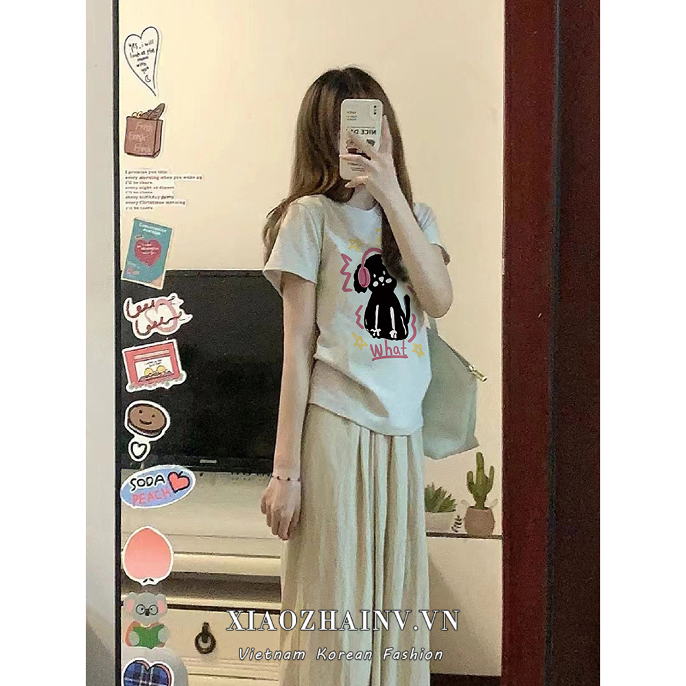 Xiaozhainv baby tee Áo Thun Cotton Tay Ngắn Cổ Tròn Dáng Ôm Thời Trang Mùa Hè Phong Cách Hàn Quốc Dành Cho Nữ