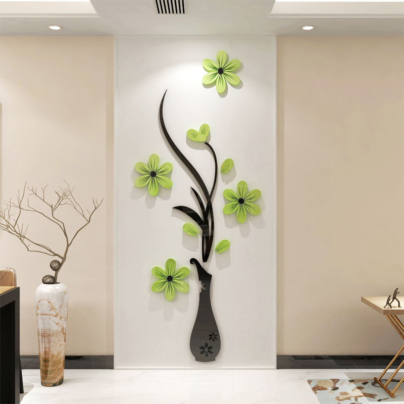 Bình hoa mica sơn acrylic 3d stereo tường dán trang trí phòng khách tường sofa nền lối vào bức tranh