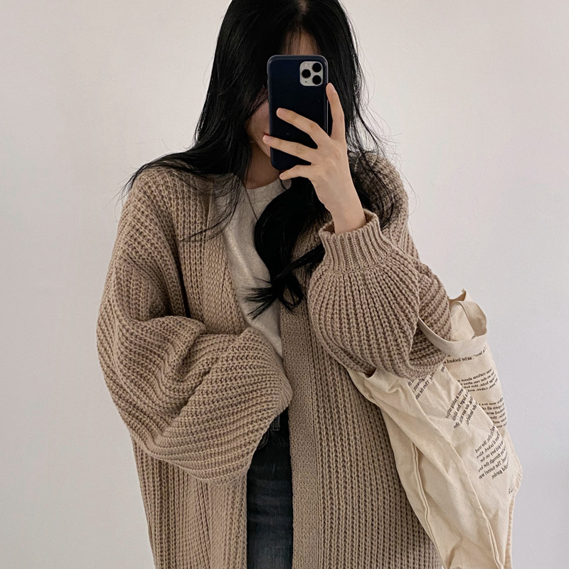 Kaisike Áo Khoác cardigan Dệt Kim Dáng Rộng Phong Cách retro Thu Đông 2023 Cho Nữ