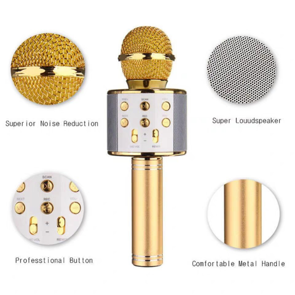 Micro Bluetooth Không Dây WS858 WS-858 Hát Karaoke Micrô cầm tay gia đình tích hợp chất lượng âm thanh lossless