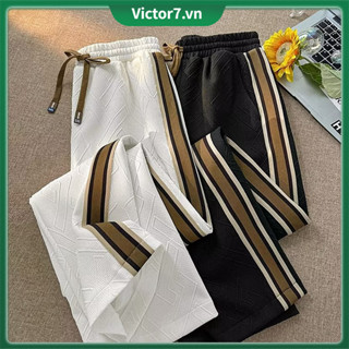 Quần Dài Thể Thao Lưng Cao Ống Rộng Họa Tiết Kẻ Sọc Thời Trang Mùa Thu Cho Nam Quần Jogger Nam Nỉ Nhung Tăm Mịn Chất Co Giãn Kết Hợp Phối Sọc