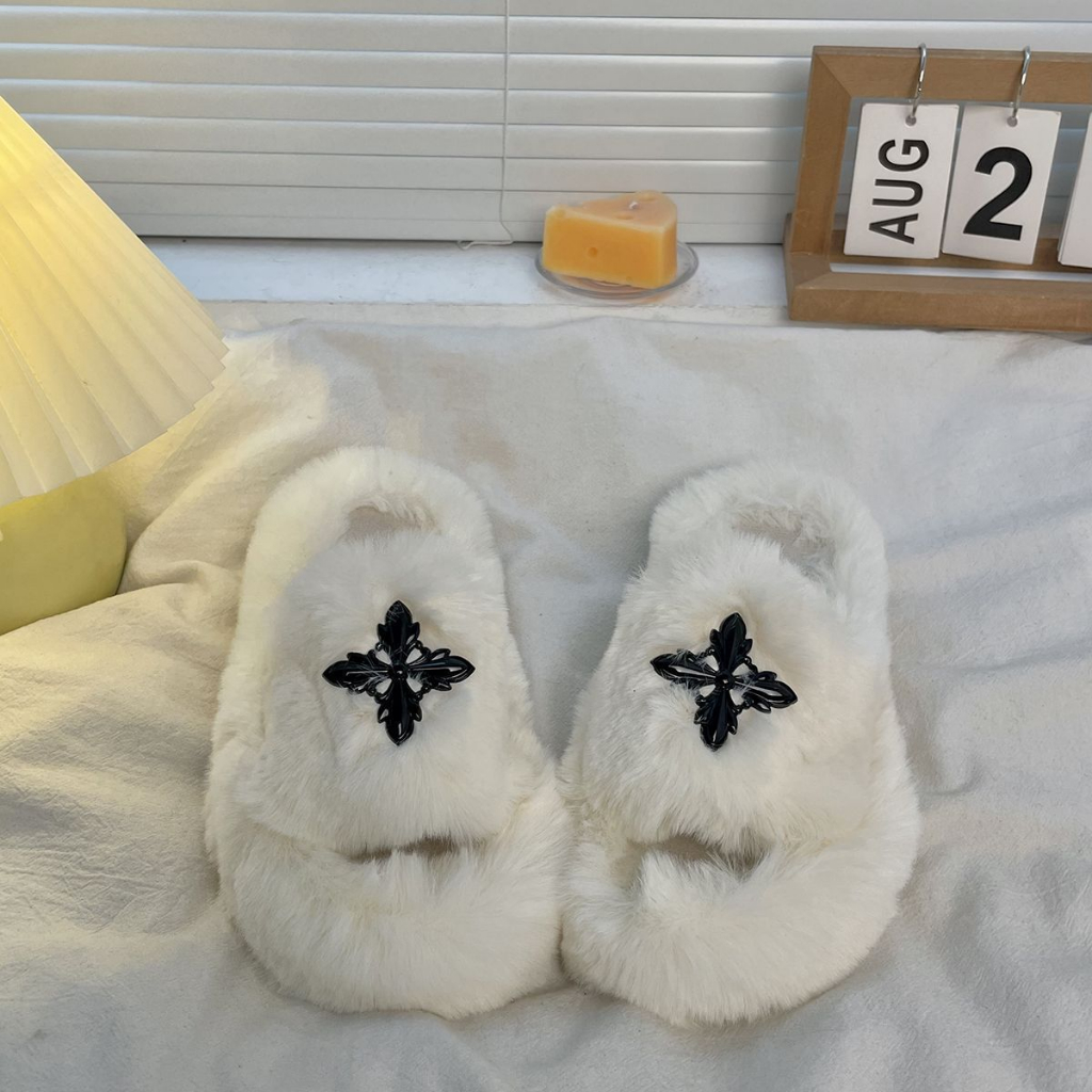 HHH Dép Lông chữ thập dép đế cao 3cm 2023NEW dép đi mùa đông  Xinh Xắn
