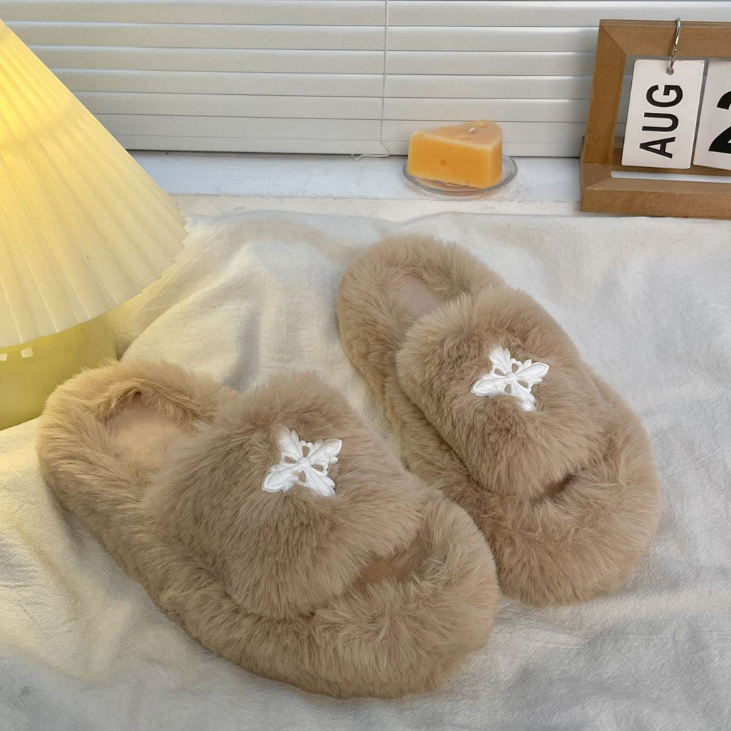 HHH Dép Lông chữ thập dép đế cao 3cm 2023NEW dép đi mùa đông  Xinh Xắn