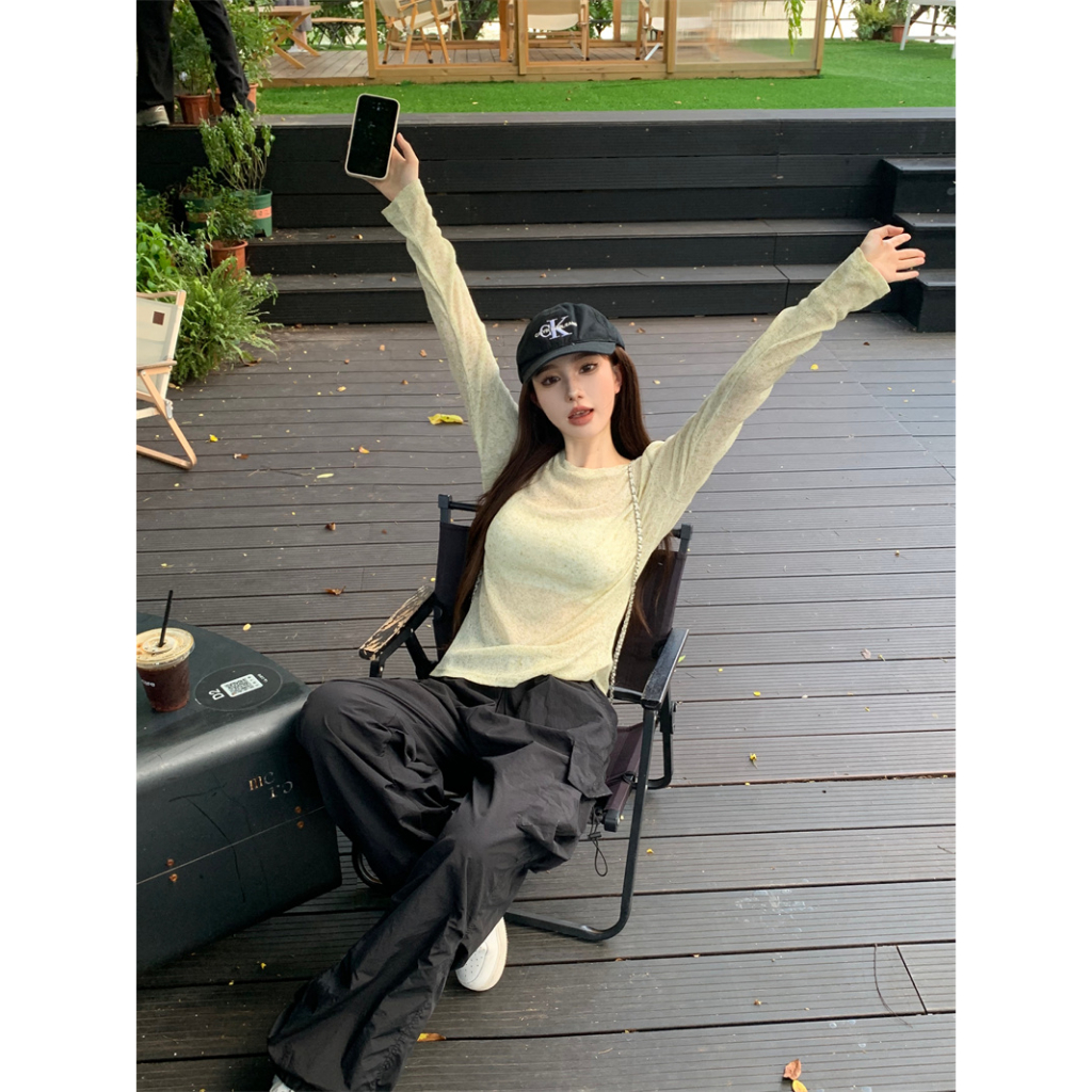 Ethelgirl Áo Thun Mỏng Tay Dài Dáng Rộng Màu Trơn Trong Suốt Chống Nắng Thời Trang Mùa Hè Cho Nữ