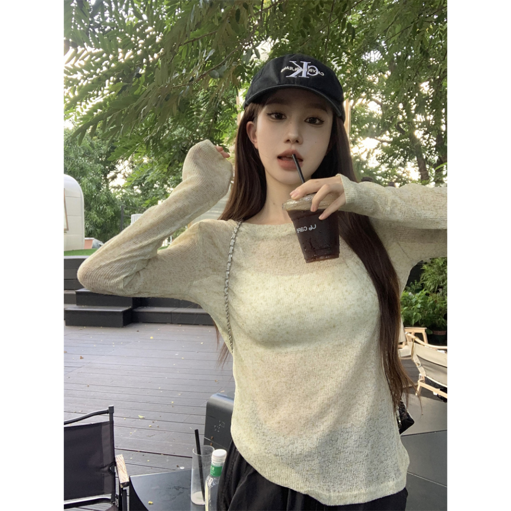 Ethelgirl Áo Thun Mỏng Tay Dài Dáng Rộng Màu Trơn Trong Suốt Chống Nắng Thời Trang Mùa Hè Cho Nữ