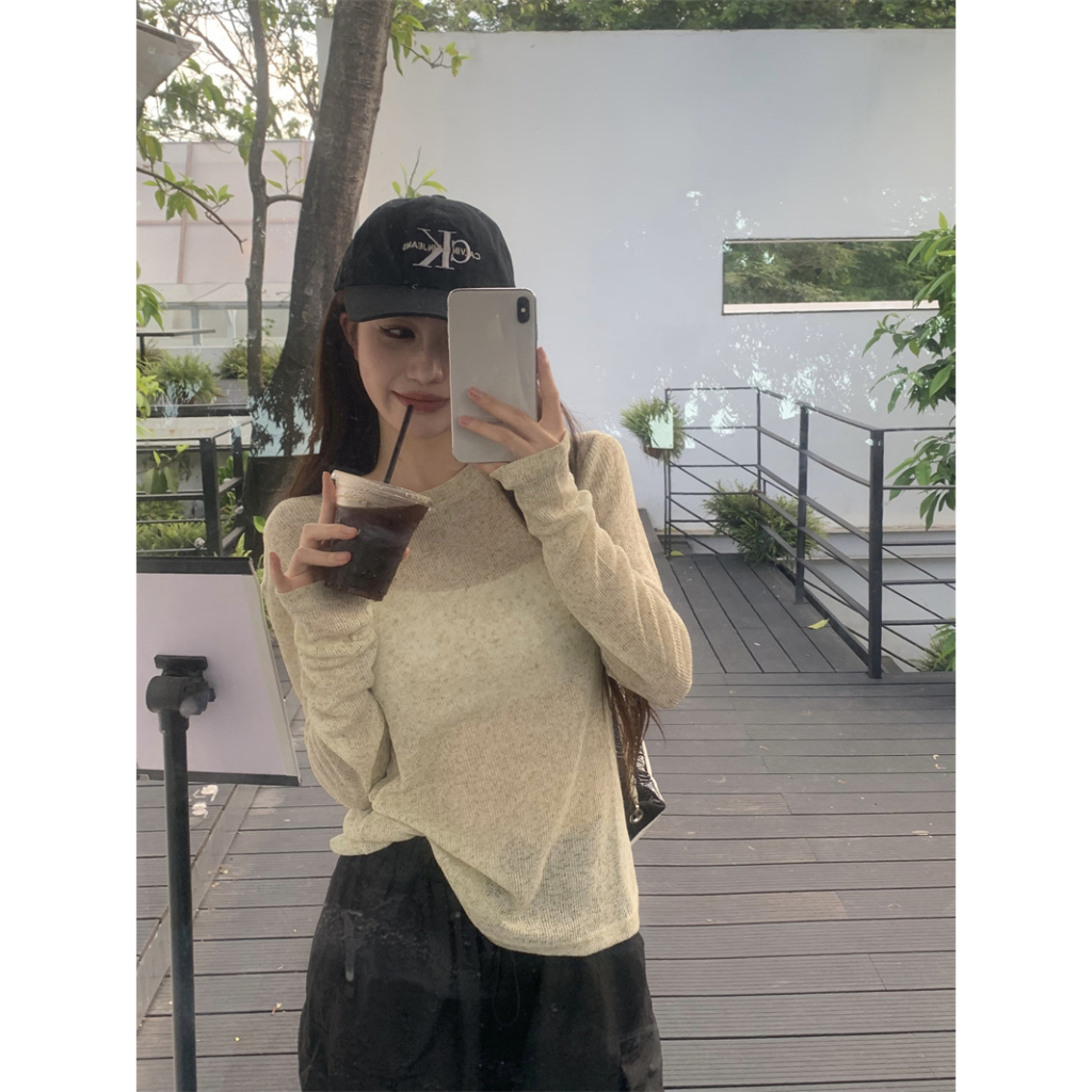 Ethelgirl Áo Thun Mỏng Tay Dài Dáng Rộng Màu Trơn Trong Suốt Chống Nắng Thời Trang Mùa Hè Cho Nữ